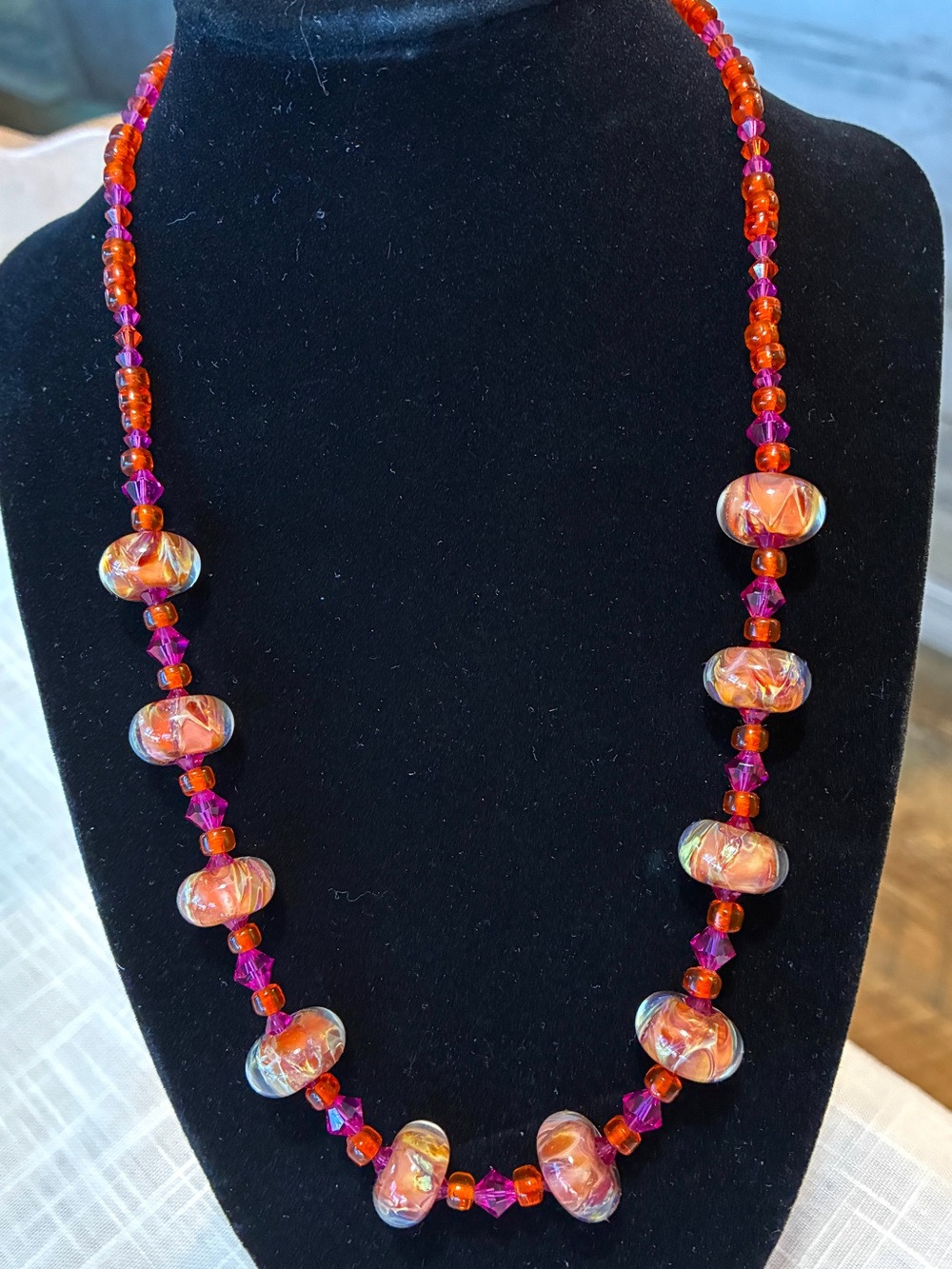 Artisan Stunning Lampwork and Crystals Bead Necklace